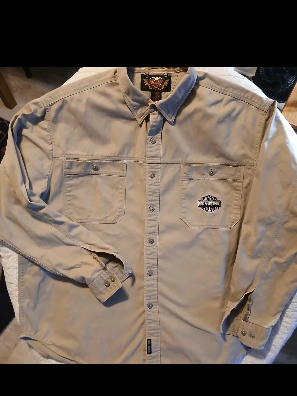 Harley-Davidson Men's Beige Shirt/ Jacket with Embroidered Logo Sz XXL